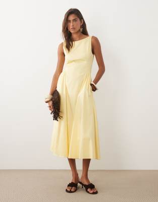 Mango Cotton Rich Boat Neck Maxi Dress In Yellow