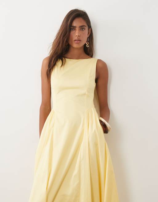 Mango cotton rich boat neck maxi dress in yellow, 2 of 4