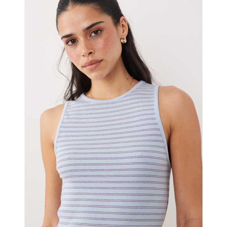 Mango cotton rich boat neck sleeveless top in blue stripe | ASOS
