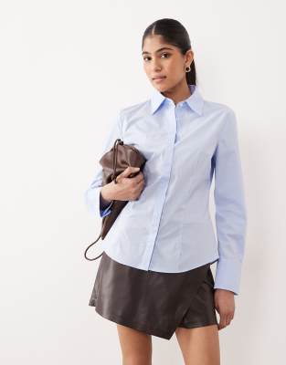 Mango Cotton Rich Classic Shirt In Blue