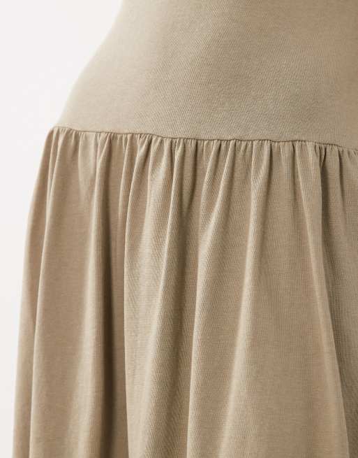 Mango cotton rich drop waist midi dress in light green, 4 of 4