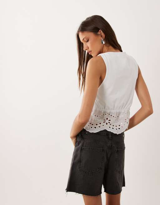 Mango cotton rich embroidered sleeveless top in white, 4 of 4
