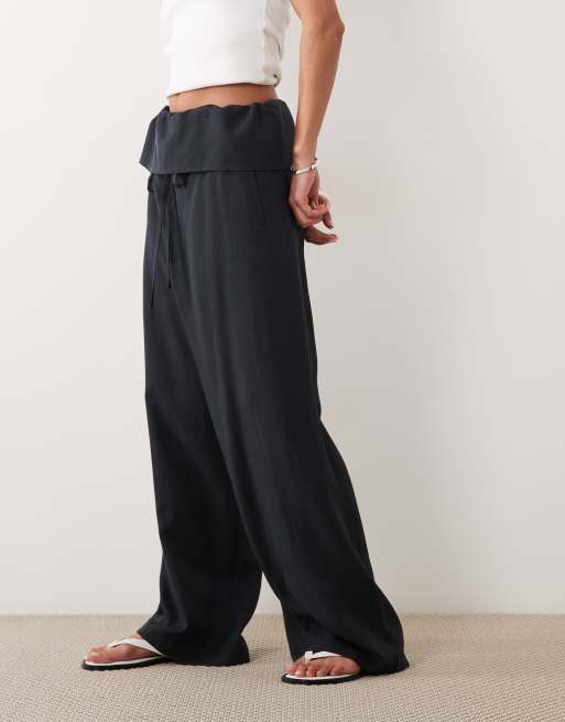 Mango cotton rich folded waist relaxed pants in charcoal, 2 of 5