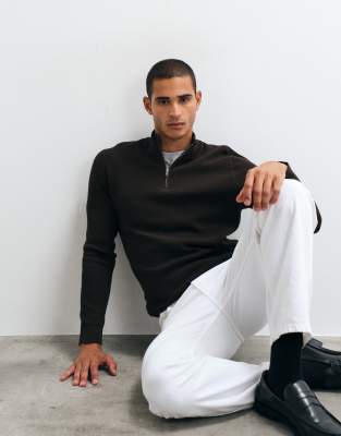 Mango Cotton Rich Knit Quarter Zip Sweater In Black