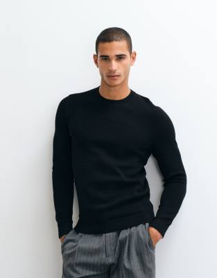 Mango Cotton Rich Knit Sweater In Black