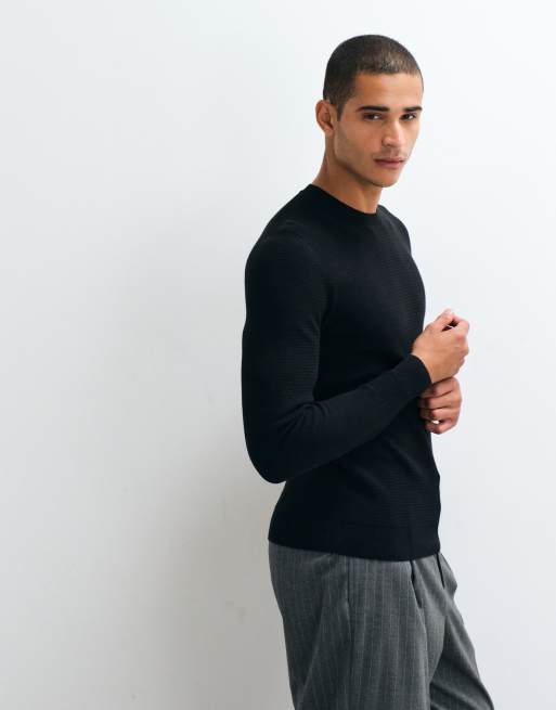 Mango cotton rich knitted jumper in black, 3 of 10
