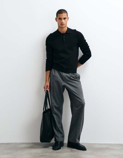 Mango cotton rich knitted polo top in black, 3 of 5
