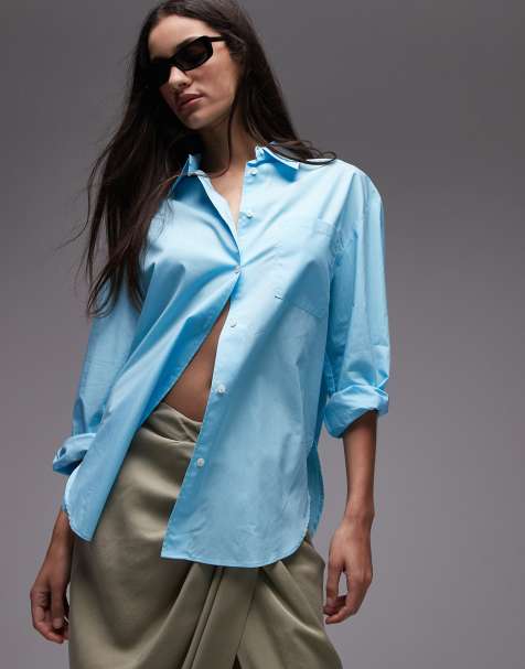 Mango cotton rich oversized lightweight shirt in blue - view 1
