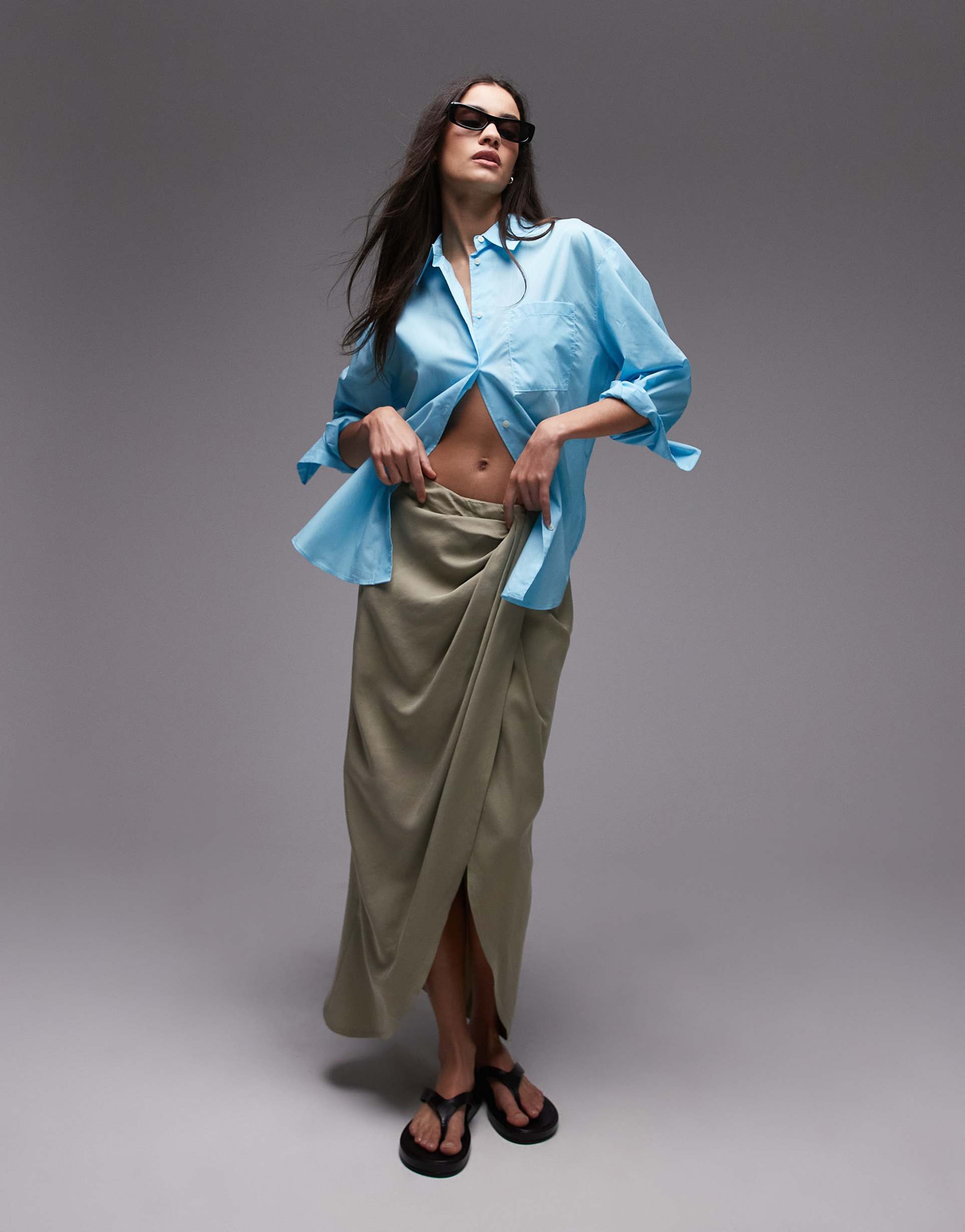 mango cotton rich oversized lightweight shirt in blue
