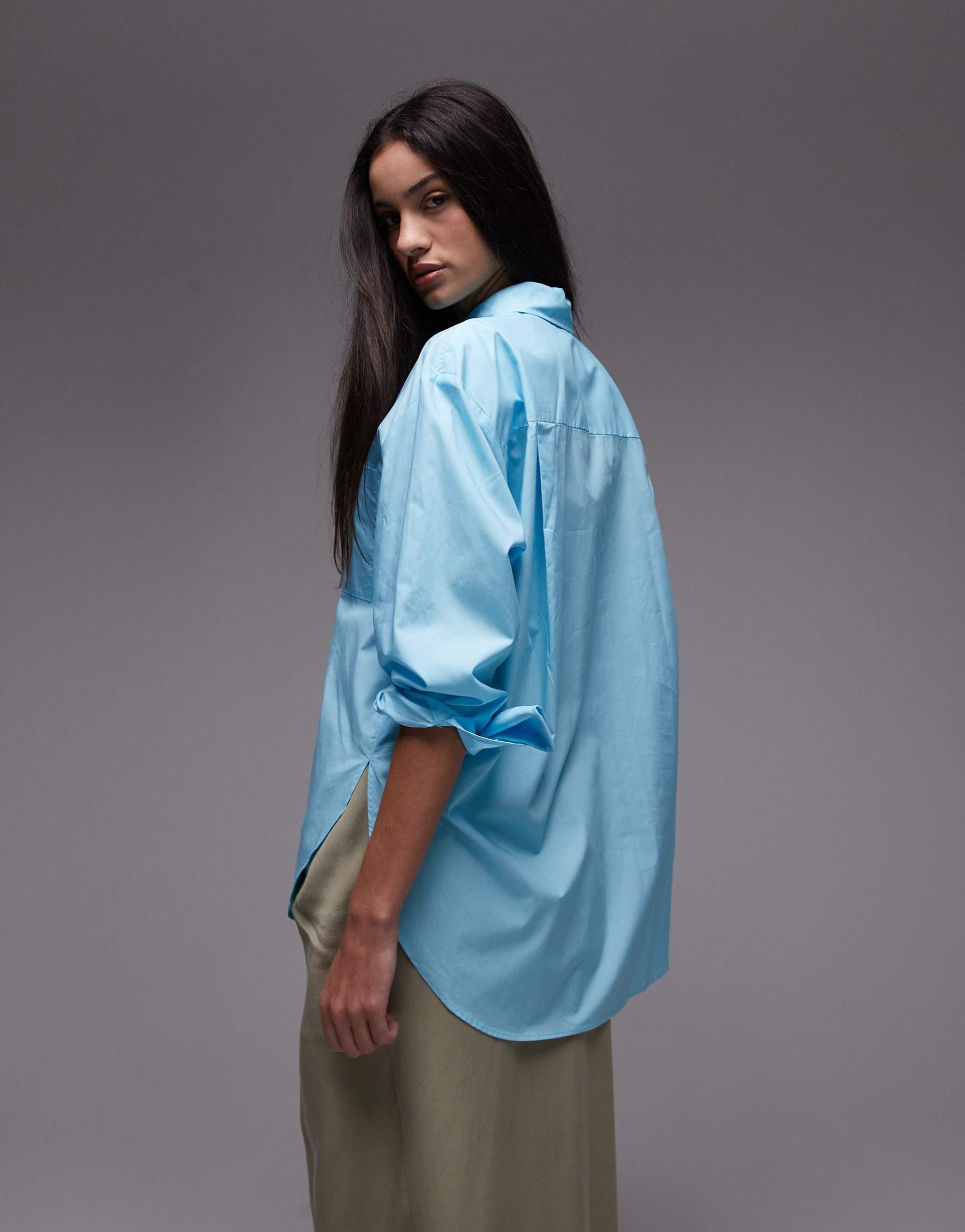 mango cotton rich oversized lightweight shirt in blue