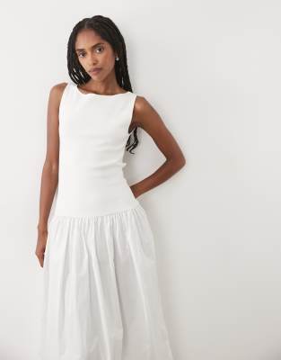 Mango Cotton Rich Puff Ball Maxi Dress In White