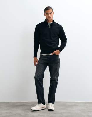 Mango Cotton Rich Quarter Zip Sweatshirt In Black