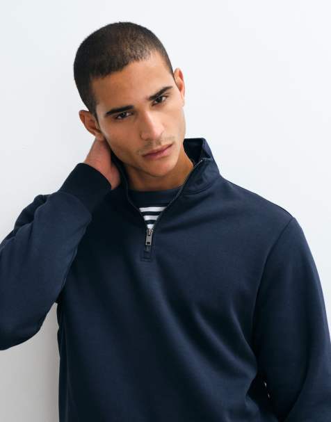 Mango cotton rich quarter zip sweatshirt in navy - view 1