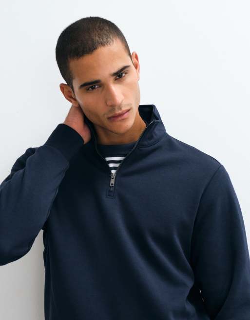 Mango cotton rich quarter zip sweatshirt in navy, 3 of 5