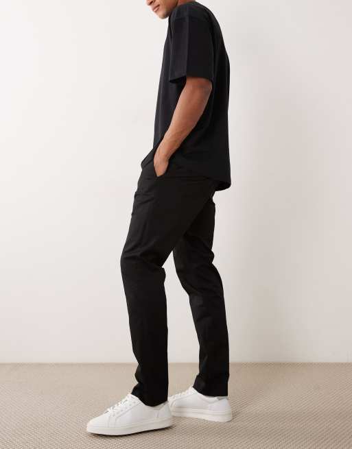 Mango cotton rich regular fit pleat front trousers in black, 3 of 5