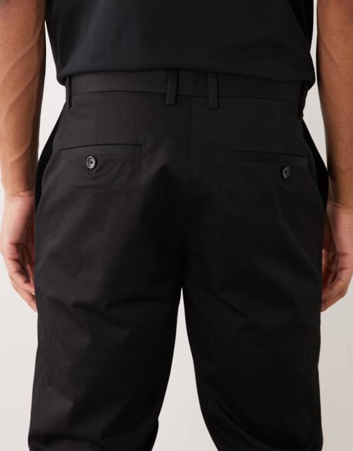 Mango cotton rich regular fit pleat front trousers in black, 4 of 5