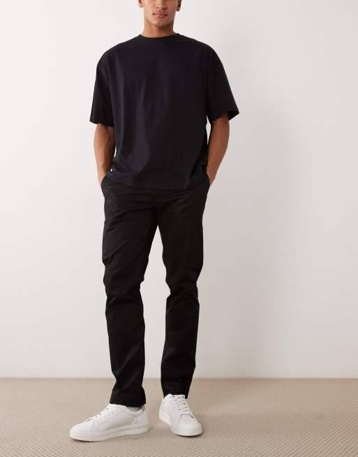 Mango cotton rich regular fit pleat front trousers in black, 5 of 5