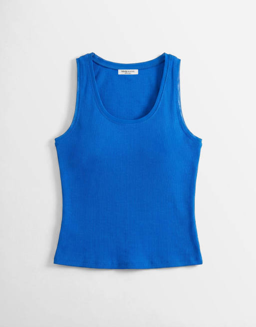 Mango cotton rich scoop neck tank top in blue, 5 of 8