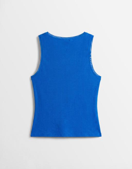 Mango cotton rich scoop neck tank top in blue, 6 of 8
