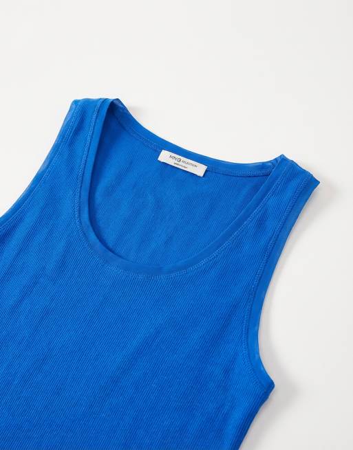 Mango cotton rich scoop neck tank top in blue, 7 of 8