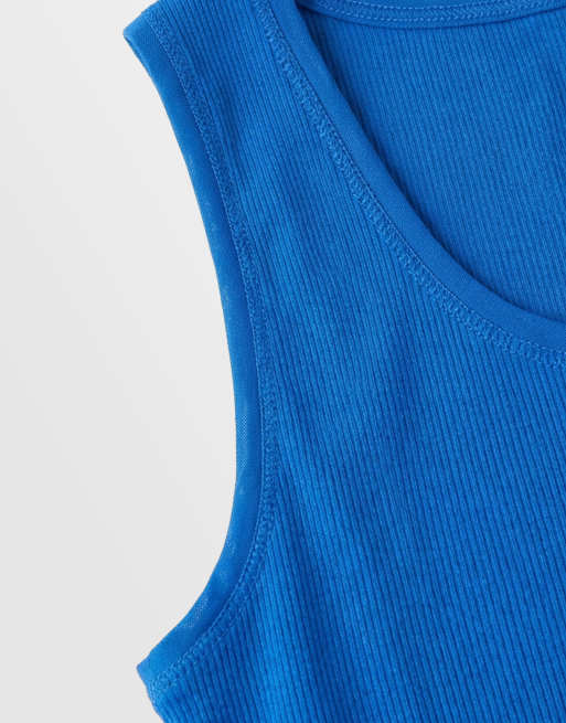 Mango cotton rich scoop neck tank top in blue, 8 of 8