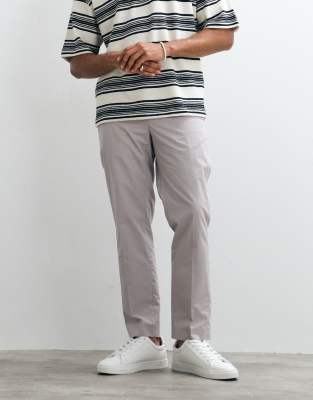 Mango Cotton Rich Tailored Pants In Gray