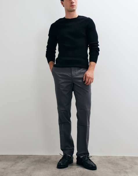 Mango cotton rich tailored tapered trouser in dark grey - view 1