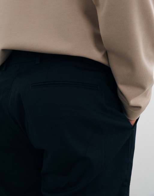 Mango cotton rich tailored tapered trouser in navy, 4 of 5