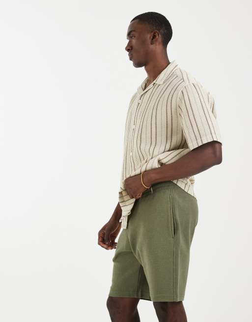 Mango cotton rich textured knit shorts in khaki, 3 of 5