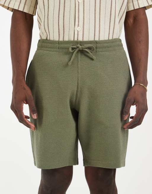 Mango cotton rich textured knit shorts in khaki, 5 of 5