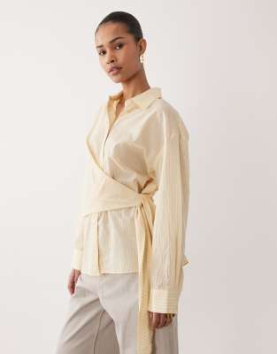 Mango Cotton Rich Tie Side Shirt In Yellow