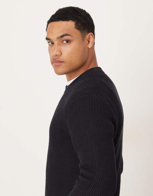 Mango cotton round neck jumper in navy, 4 of 5