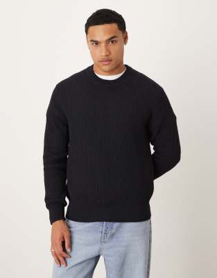 Mango Cotton Round Neck Sweater In Black