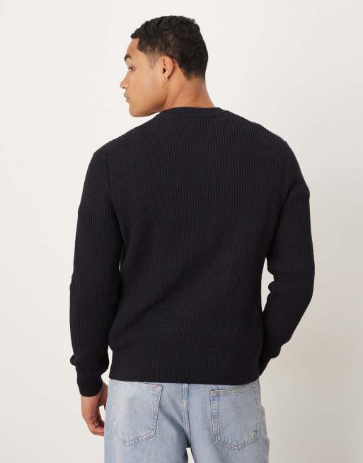 Mango cotton round neck sweater in navy, 3 of 5
