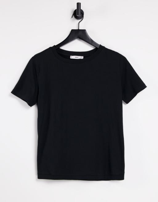 Mango cotton round neck t-shirt in black - BLACK