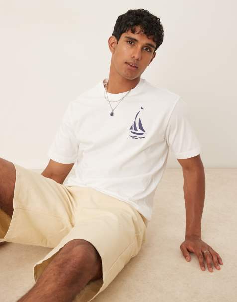 Mango cotton sailing boat print T-shirt in white - view 1