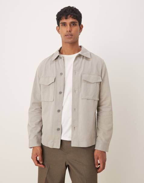Mango cotton shacket in light grey - view 1
