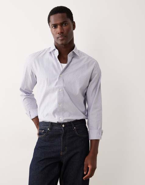 Mango cotton shirt in blue stripe - view 1