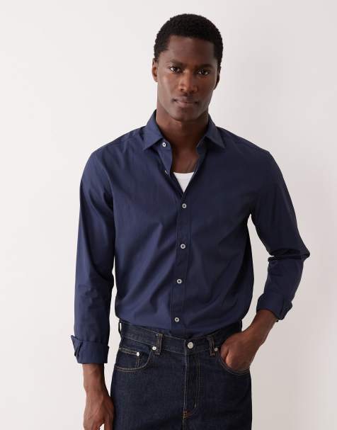 Mango cotton shirt in navy - view 1