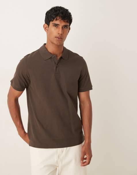 Mango cotton short sleeve polo shirt in brown - view 1