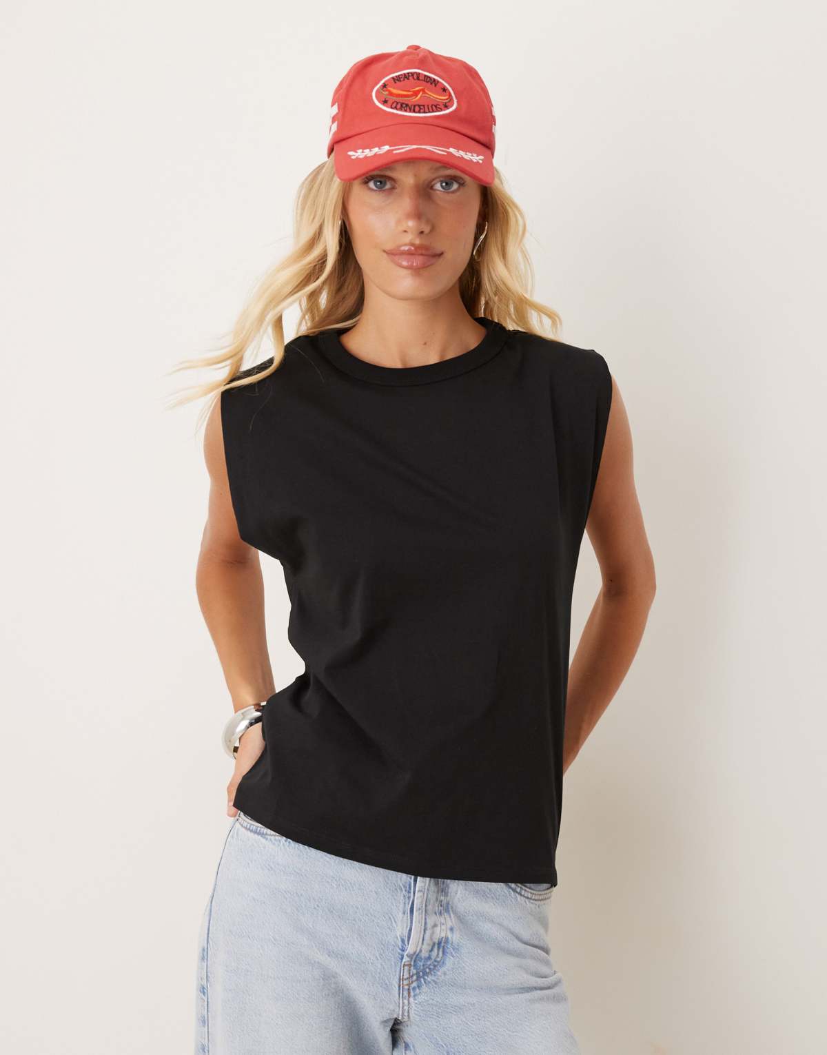 Mango cotton sleeveless t-shirt in black