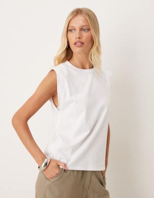 Mango cotton sleeveless t-shirt in white - view 1