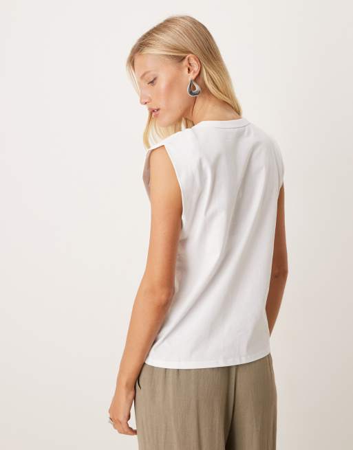 Mango cotton sleeveless t-shirt in white, 2 of 4