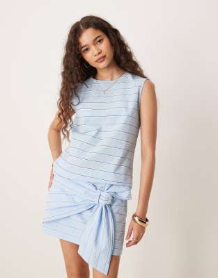 Mango cotton sleeveless top co-ord in light blue stripe