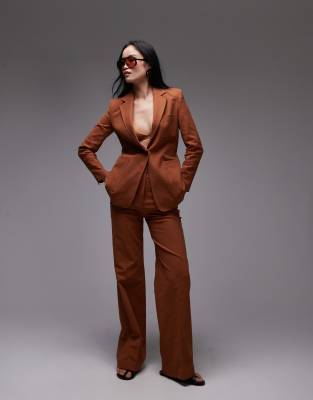 Mango cotton slim fit blazer in burnt orange - part of a set