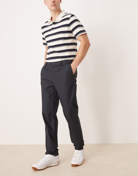 Mango cotton slim fit trouser in navy - view 1