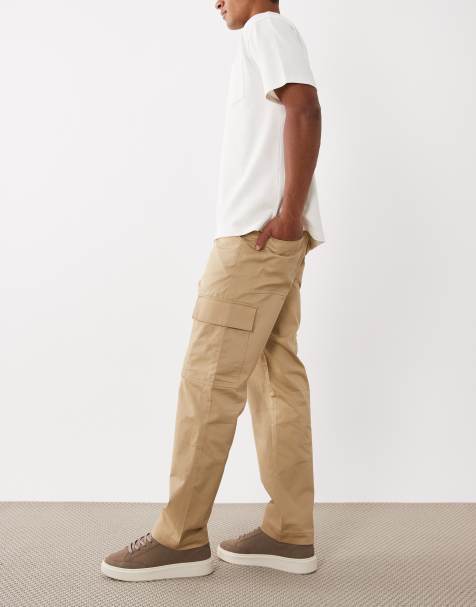 Mango cotton straight leg cargo trousers in beige - view 1