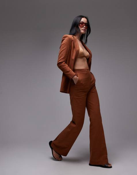 Mango cotton straight leg tailored trouser co-ord in burnt orange