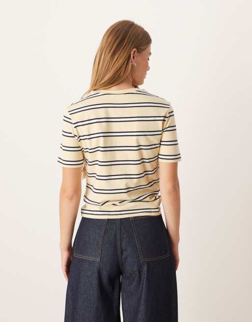 Mango cotton stripe t-shirt in yellow and brown stripe, 4 of 4