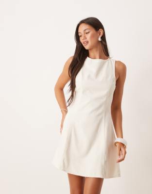 Mango Cotton Structured Fit And Flare Denim Mini Dress